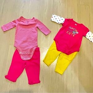 Carter’s Long Sleeves Onesies with Pants/Leggings 3 M Baby Girl,Bundle o…